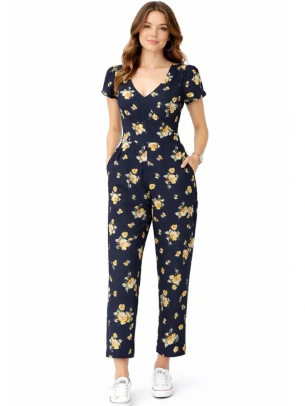 Abercrombie & Fitch Navy Floral Jumpsuit with Tie Back